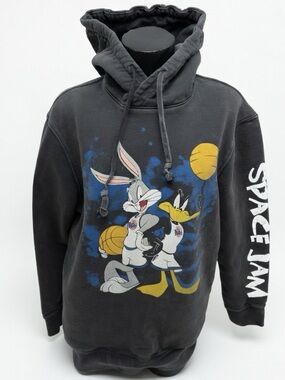 Tailgate Space Jam Bugs Bunny Daffy Duck Hoodie Washed Black XS